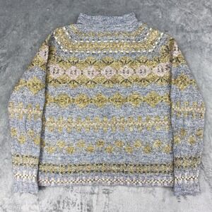 Vtg Ivy Sweater Womens Sz M Pastel Fair Isle Silk‎ Blend Y2K Mock Neck Raglan